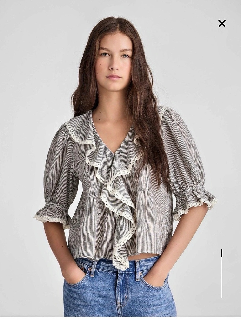 Madewell Ruffle-Hem Wrap Top in Stripe Mix Black & White Medium